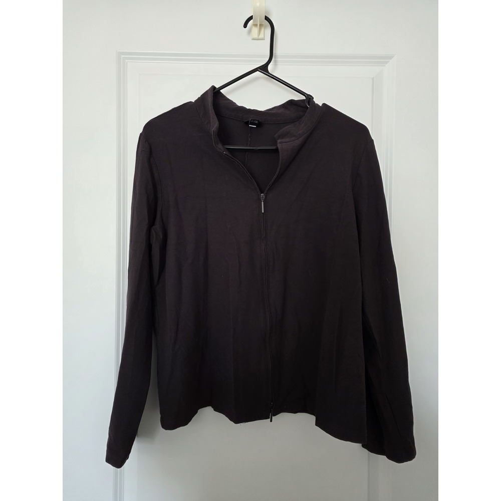 Eileen Fisher Jacket Women Large Brown Viscose Stretch Knit Full Zip